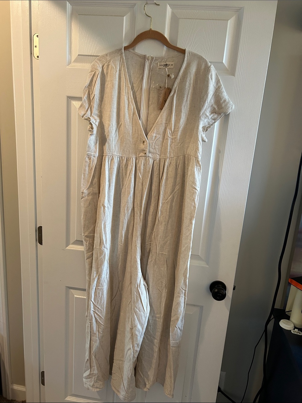 NATURAL LIFE Cream V-Neck Short Sleeve Maxi Dress